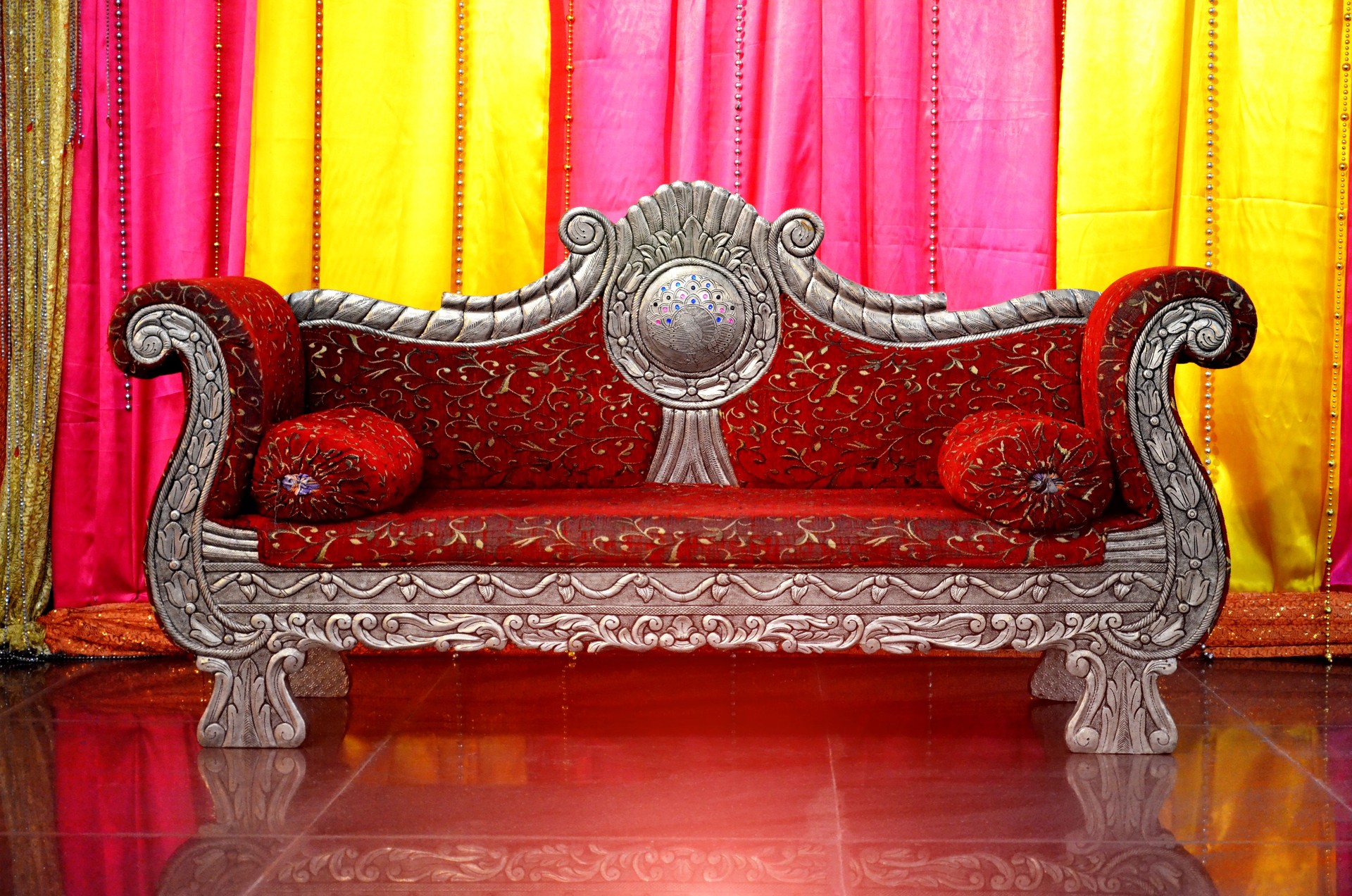 Luxury sofa for wedding couple in wedding reception hall